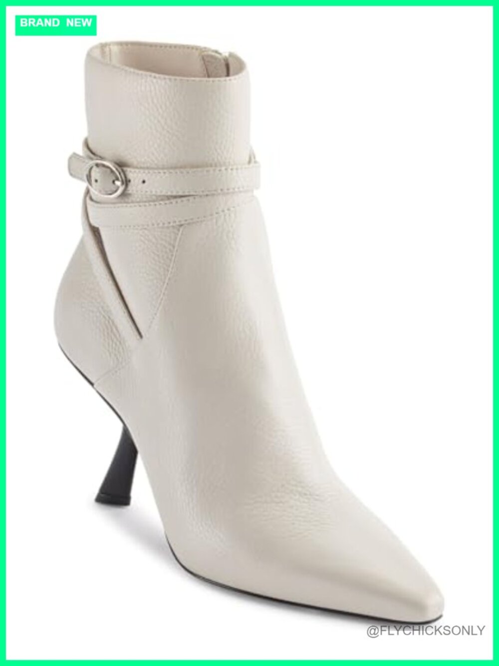 Karly Pointed Toe Heeled Ankle Bootie with Belt Detail, Leather, Mid Heel, Fall